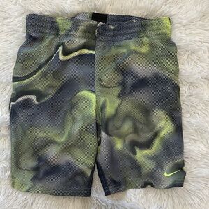 Nike Black and Neon Green Swirl Swim Shorts